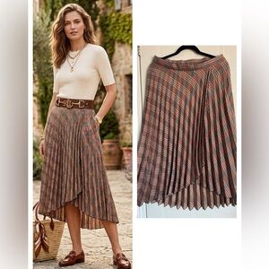 Brown Tan Plaid Midi Skirt Size 10 Classic Preppy Equestrian Pleated